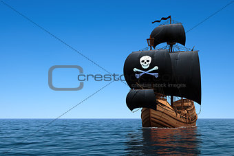 Pirate Ship In Blue Ocean