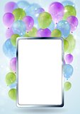 Greeting card design with silver blank frame and balloons