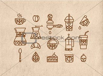 Set coffee icons brown