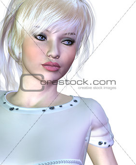 Blond in white dress