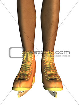 Female legs in gold ice skates