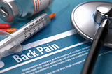 Back Pain. Medical Concept on Blue Background.