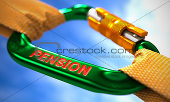 Pension on Green Carabiner between Orange Ropes.