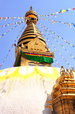 Stupa with Buddha eyes and prayer flags, Swayambhunath, Kathmand