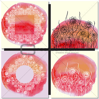 Set of watercolor floral round backgrounds