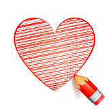 Red Pencil and Heart Drawing