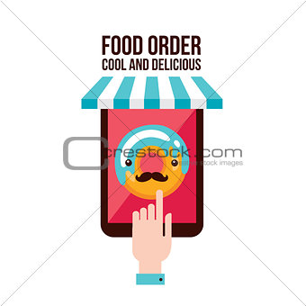 Online food order app Person choosing donut menu flat design