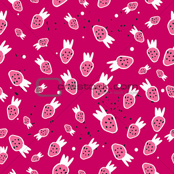 Cute hand dawn colorful strawberries seamless background pattern