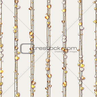 Seamless pattern of random gold hearts