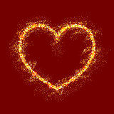 Vector gold shiny heart on red background