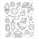 Space Objects in Handdrawn Style. Vector Illustration