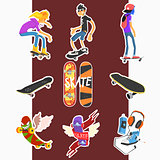 Skateboard People and Accessories. Vector Illustration