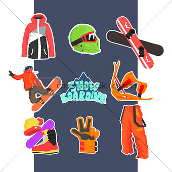 Snowboarding Icon Set. Vector Illustration
