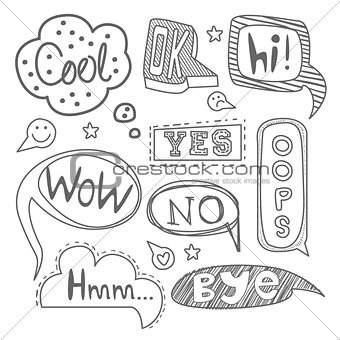 Speech Bubble Collection. Black and White Vector Set
