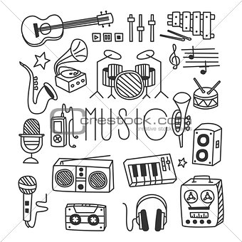 Musical Instruments in Handdrawn Style. Vector Illustration