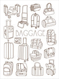 Travel Bags and Suitcases, Vector Hand Drawn Set