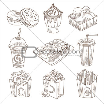 Fast Food Doodle Vector Set