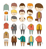 Create your ideal Businessman. Vector set of details to create a character doodle style