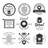 Wool labels and elements. Stickers, emblems natural wool products.