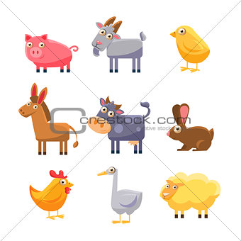 Farm Animal Collection. Vector Illustration Set