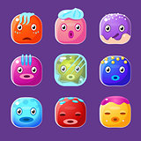 Funny Colorful Square Faces Set, Emotional Cartoon Vector Avatars