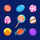 Colorful Glossy Candies with Sparkles. Vector Illustration Collection