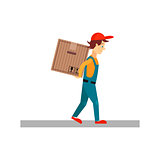 Delivery Man with a Box Behind Back, Vector Illustration