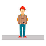 Delivery Man Holding Package, Vector Illustration