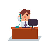 Business Man on Phone Cartoon Character Vector Illustration