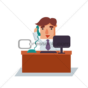 Business Man on Phone Cartoon Character Vector Illustration