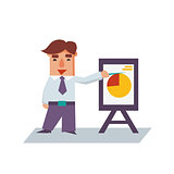 Business Man with Flip Chart Cartoon Character Vector Illustration