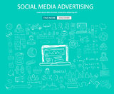 Social Media Advertising concept with Doodle design style: