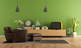 Green Living room with retro  tv 
