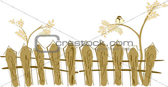 Border in the form of a fence, rowan and tit. EPS10 vector illustration