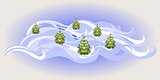 Winter landscape with Christmas trees. EPS10 vector illustration