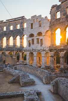 Inside of Ancient Roman Amphitheater in Pula, Croatia