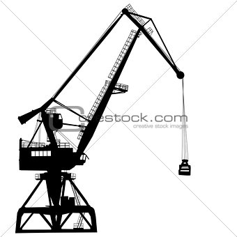 Working crane in sea port for cargo industry design. Vector illustration