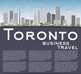 Toronto skyline with grey buildings, blue sky and copy space. 