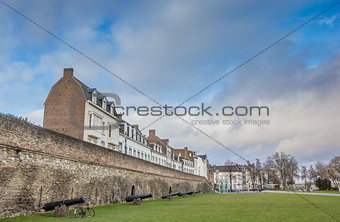 Old houses on the surrounding city wall in Maastricht