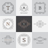 Monogram logo template with flourishes calligraphic elegant ornament elements