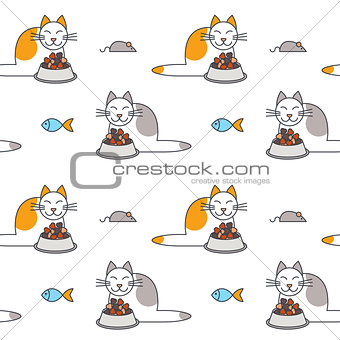 Happy eating cats seamless pattern.