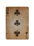 Very old playing card, three of clubs