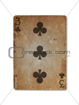 Very old playing card, three of clubs