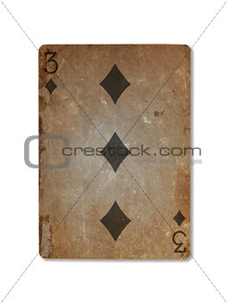 Very old playing card, three of diamonds
