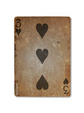 Very old playing card, three of hearts