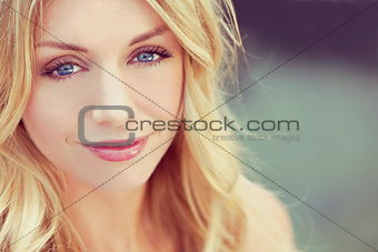 Instagram Style Beautiful Blond Woman With Blue Eyes