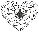 Spider wove web of heart shape. Heart symbol of love. Gothic love heart
