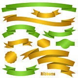 Green and golden ribbon banners