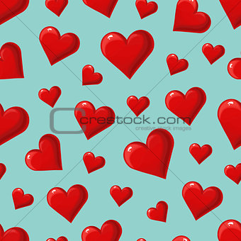 Seamless pattern with red hearts