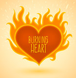 Symbol of burning heart with fire flames